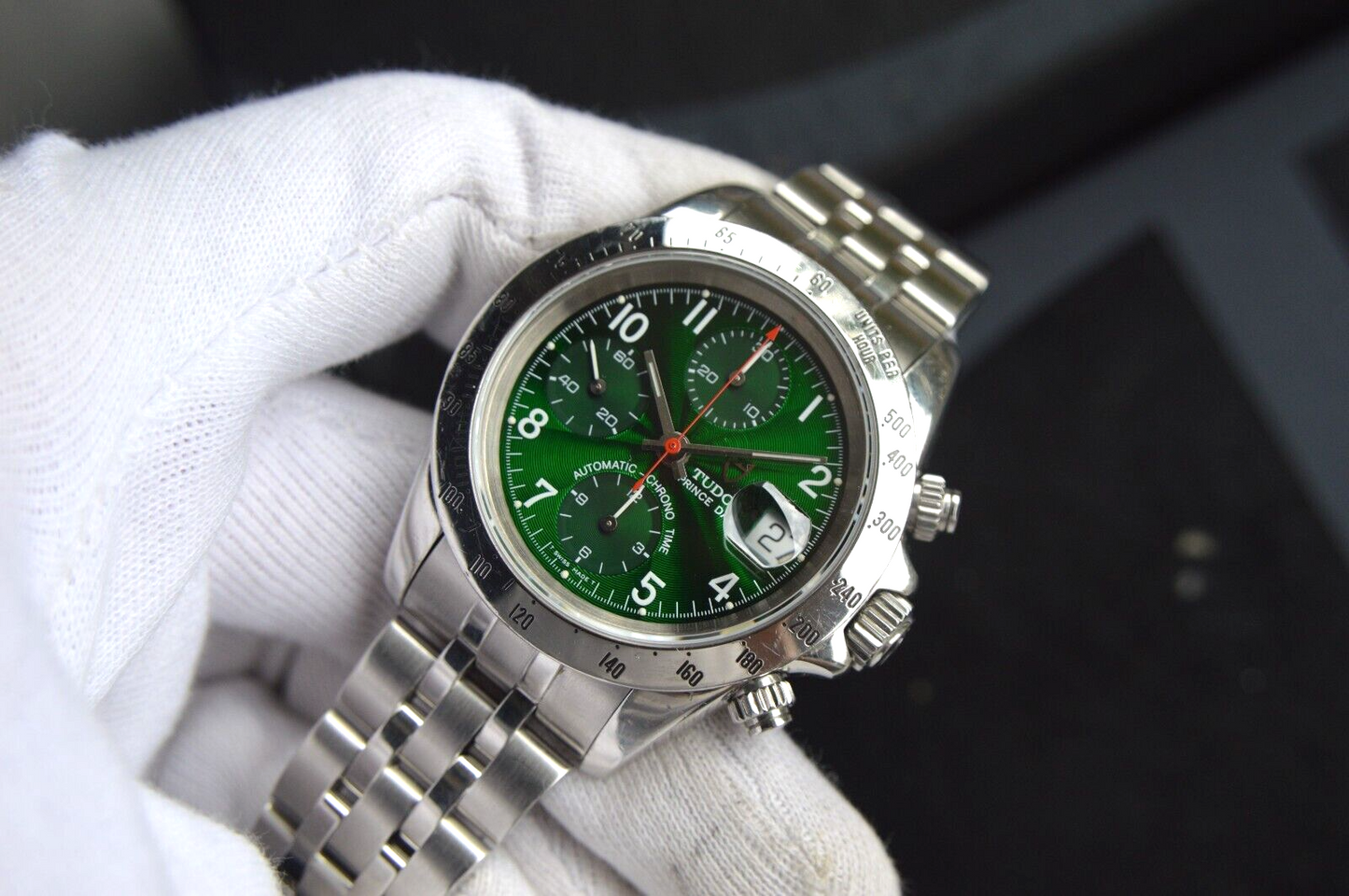1997 Tudor Prince Date Automatic Chronograph Green Boxed Daytona Style  72980
