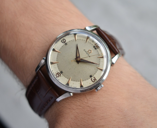 1952 Vintage Omega Mechanical Dress Watch Rare Dial Dog Leg Lugs