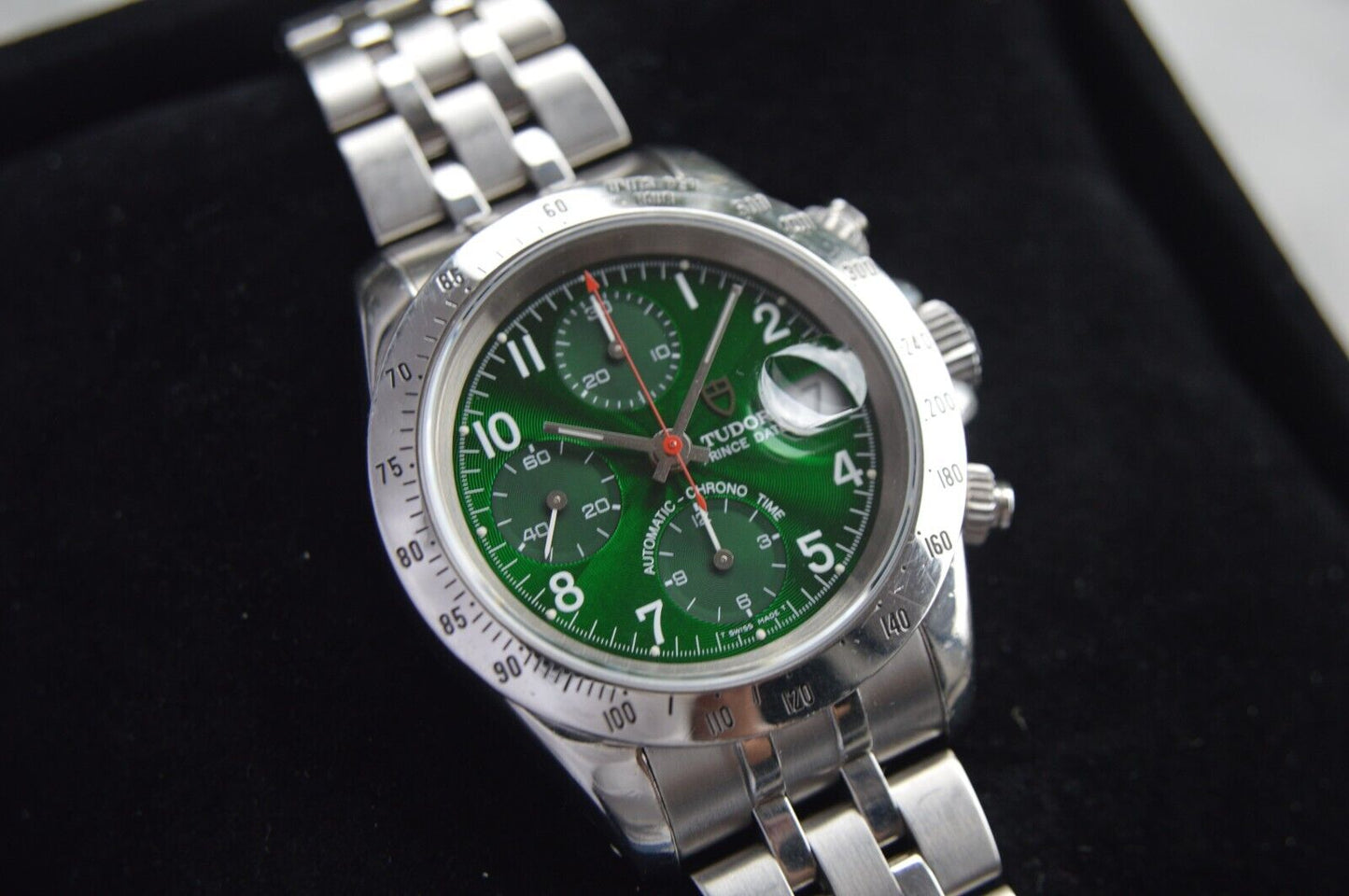 1997 Tudor Prince Date Automatic Chronograph Green Boxed Daytona Style  72980