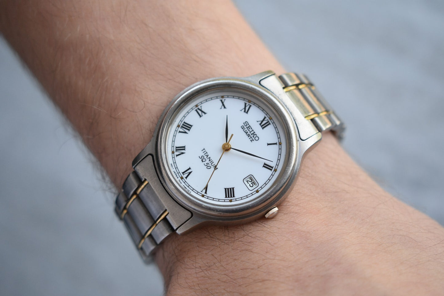 October 1990 Seiko Titanium Two Tone Day Date Men's Bracelet Rare Watch