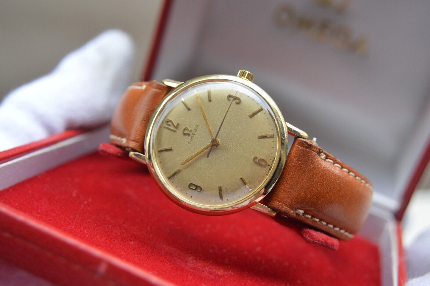 14/07/1964 Vintage Omega Fullset Gold Leather Men's Mechanical Dress Watch