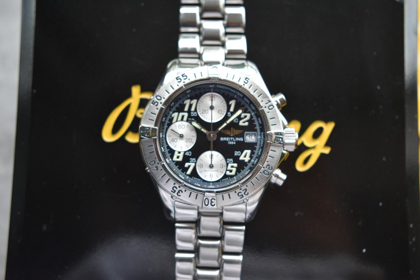 Fullset Breitling Colt Automatic Chronograph Men's Black Dial Bracelet Watch