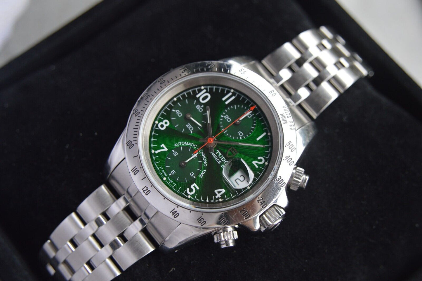 1997 Tudor Prince Date Automatic Chronograph Green Boxed Daytona Style  72980