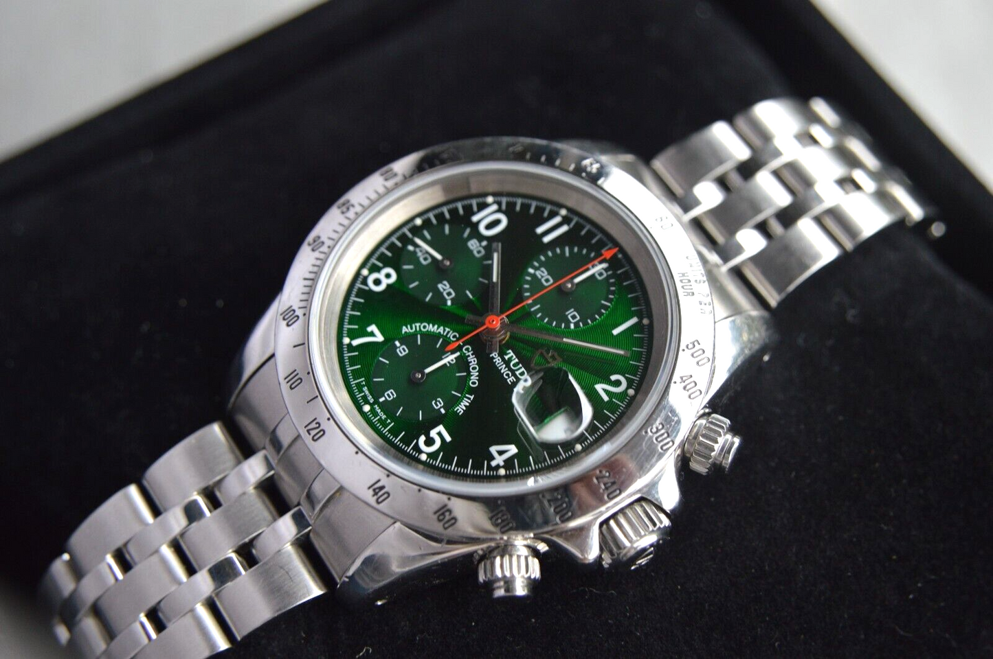1997 Tudor Prince Date Automatic Chronograph Green Boxed Daytona Style  72980