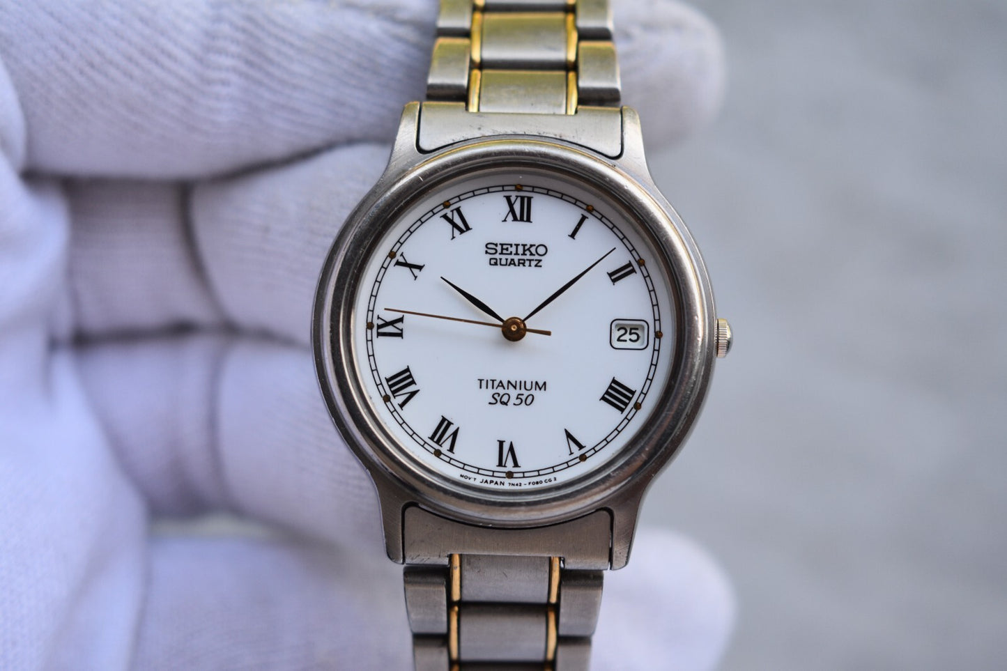 October 1990 Seiko Titanium Two Tone Day Date Men's Bracelet Rare Watch
