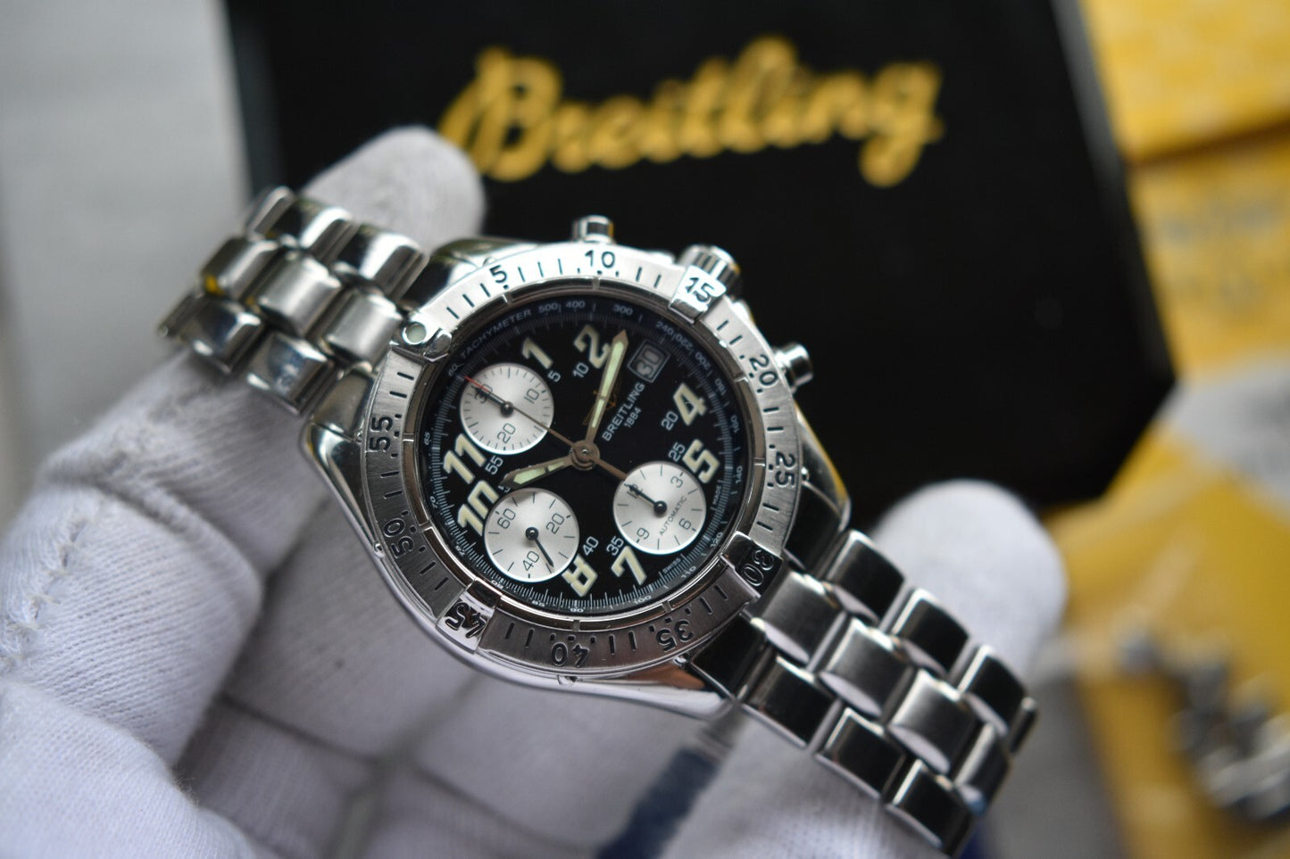 Fullset Breitling Colt Automatic Chronograph Men's Black Dial Bracelet Watch