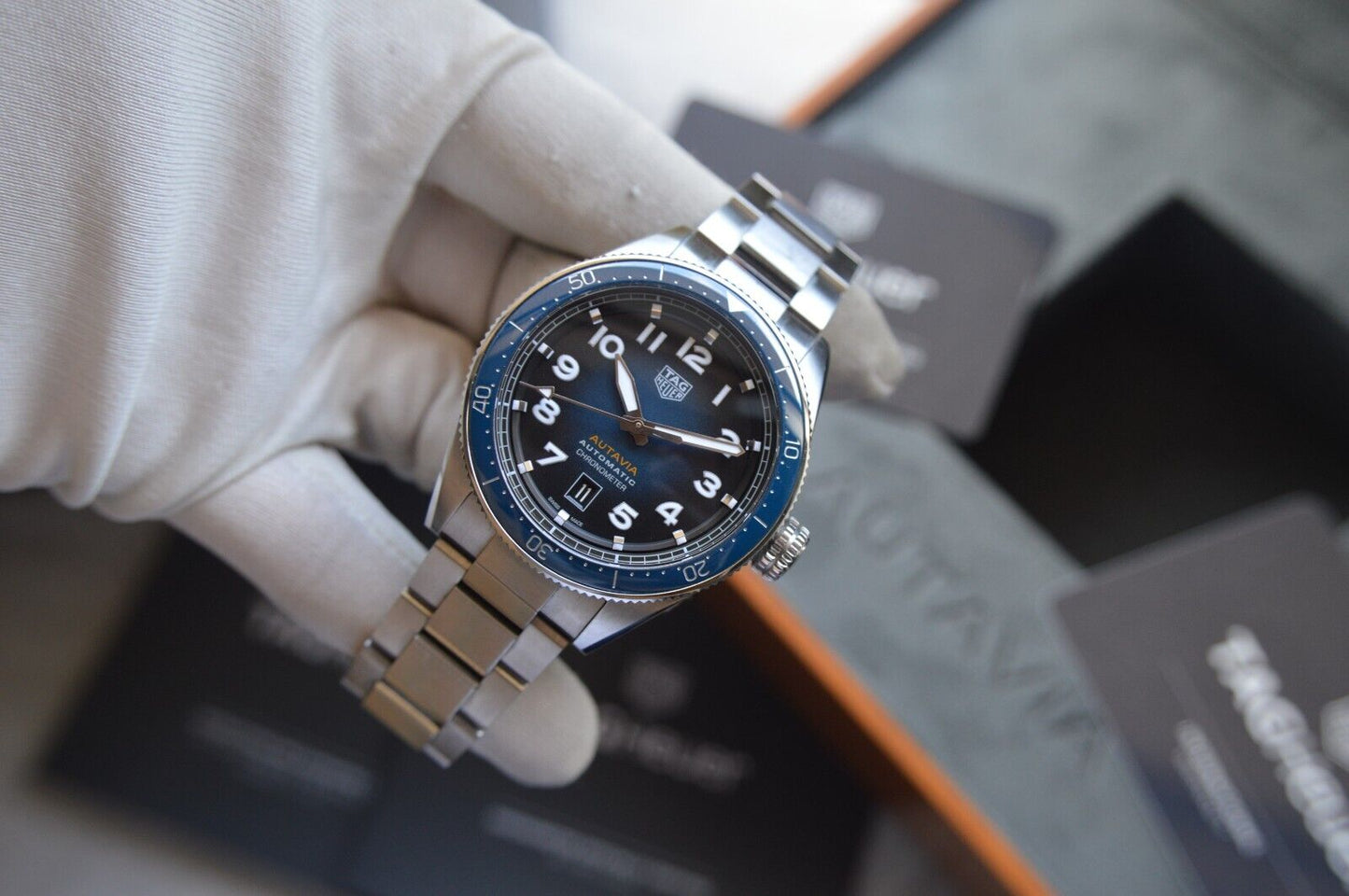 Tag Heuer Autavia Automatic Fullset 42mm Steel Blue Men's Dive Watch WBE5116