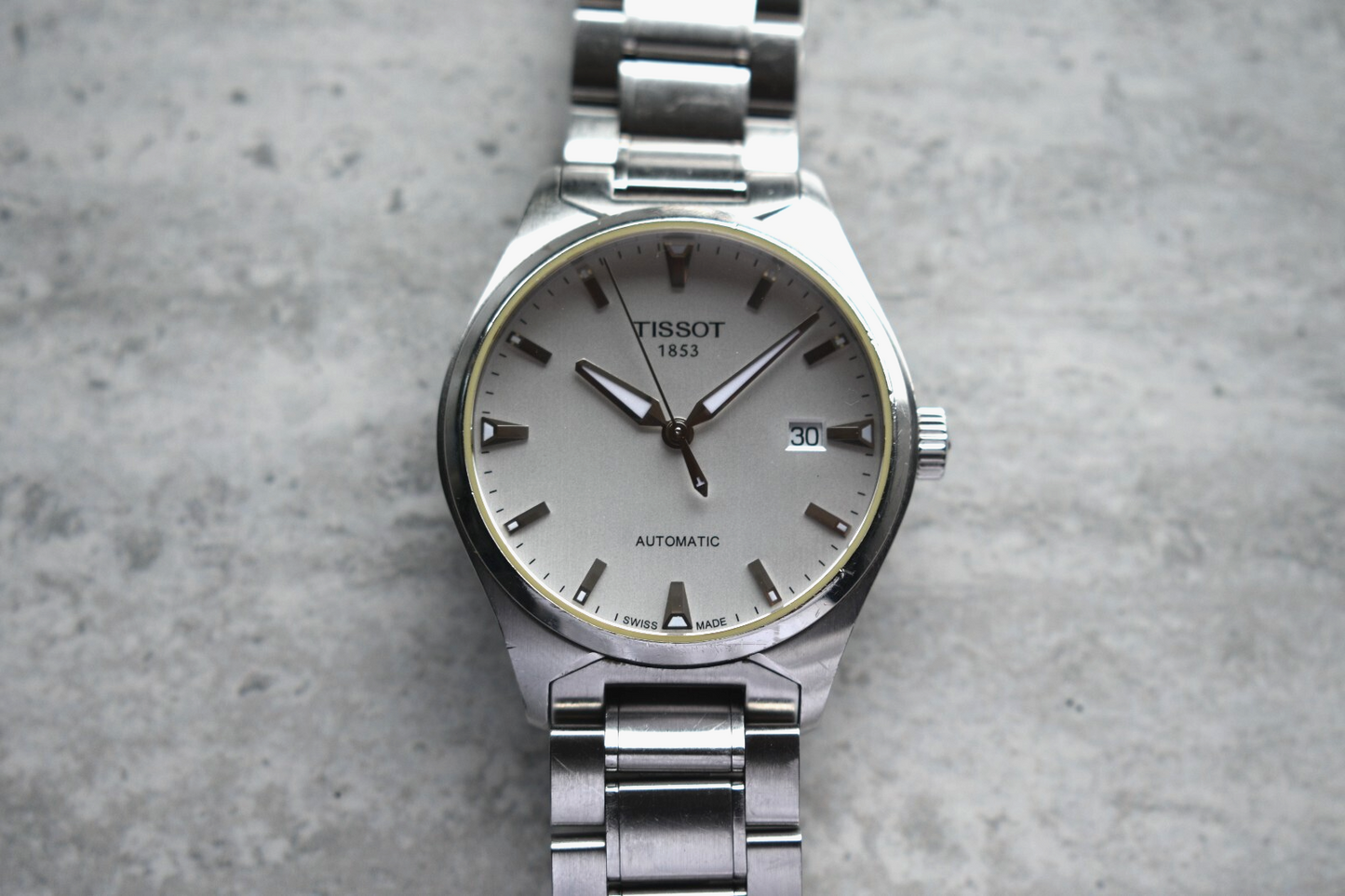 Tissot Grey Dial Automatic Men's Steel Bracelet Watch Display Caseback