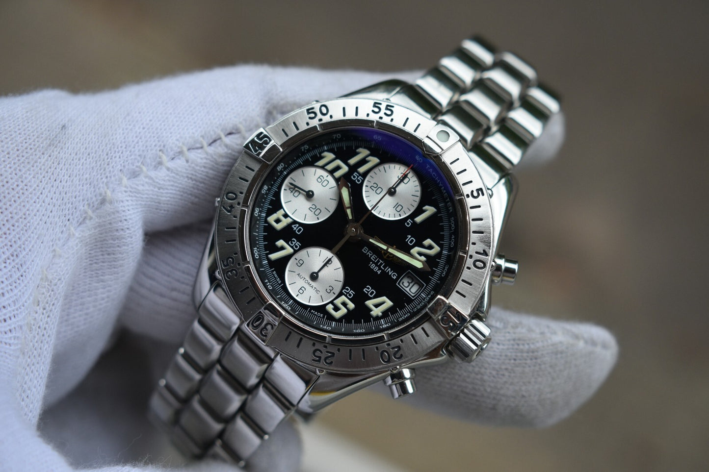 Fullset Breitling Colt Automatic Chronograph Men's Black Dial Bracelet Watch