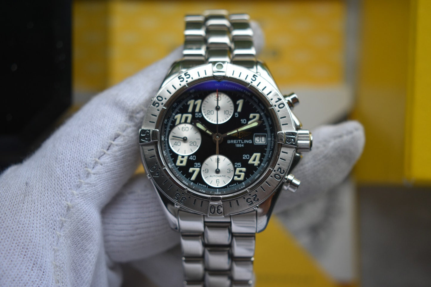 Fullset Breitling Colt Automatic Chronograph Men's Black Dial Bracelet Watch