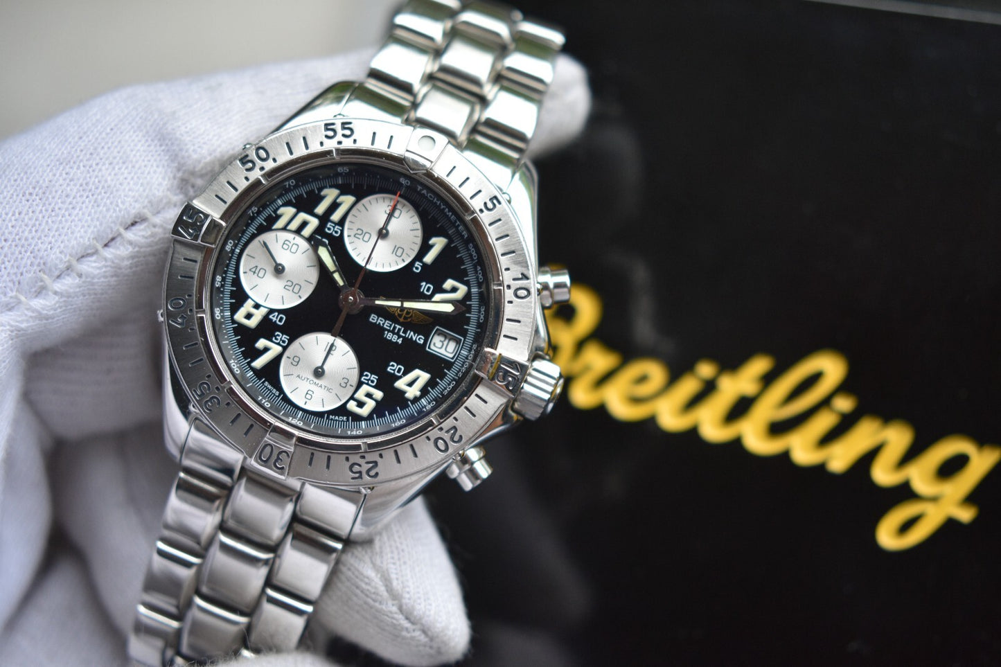 Fullset Breitling Colt Automatic Chronograph Men's Black Dial Bracelet Watch