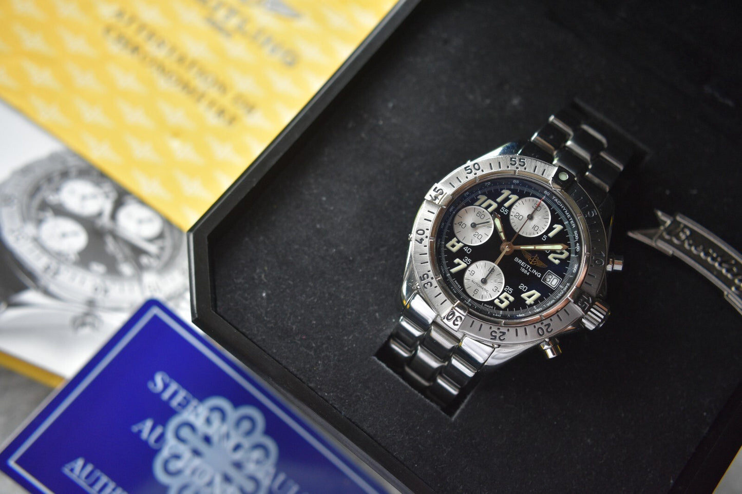 Fullset Breitling Colt Automatic Chronograph Men's Black Dial Bracelet Watch