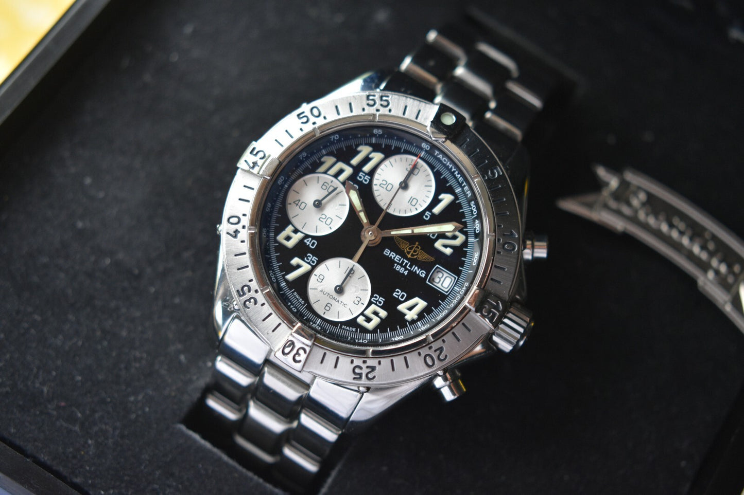 Fullset Breitling Colt Automatic Chronograph Men's Black Dial Bracelet Watch