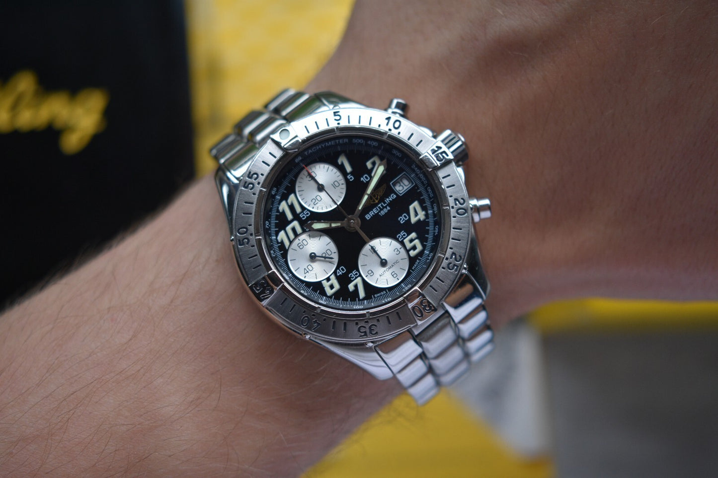 Fullset Breitling Colt Automatic Chronograph Men's Black Dial Bracelet Watch