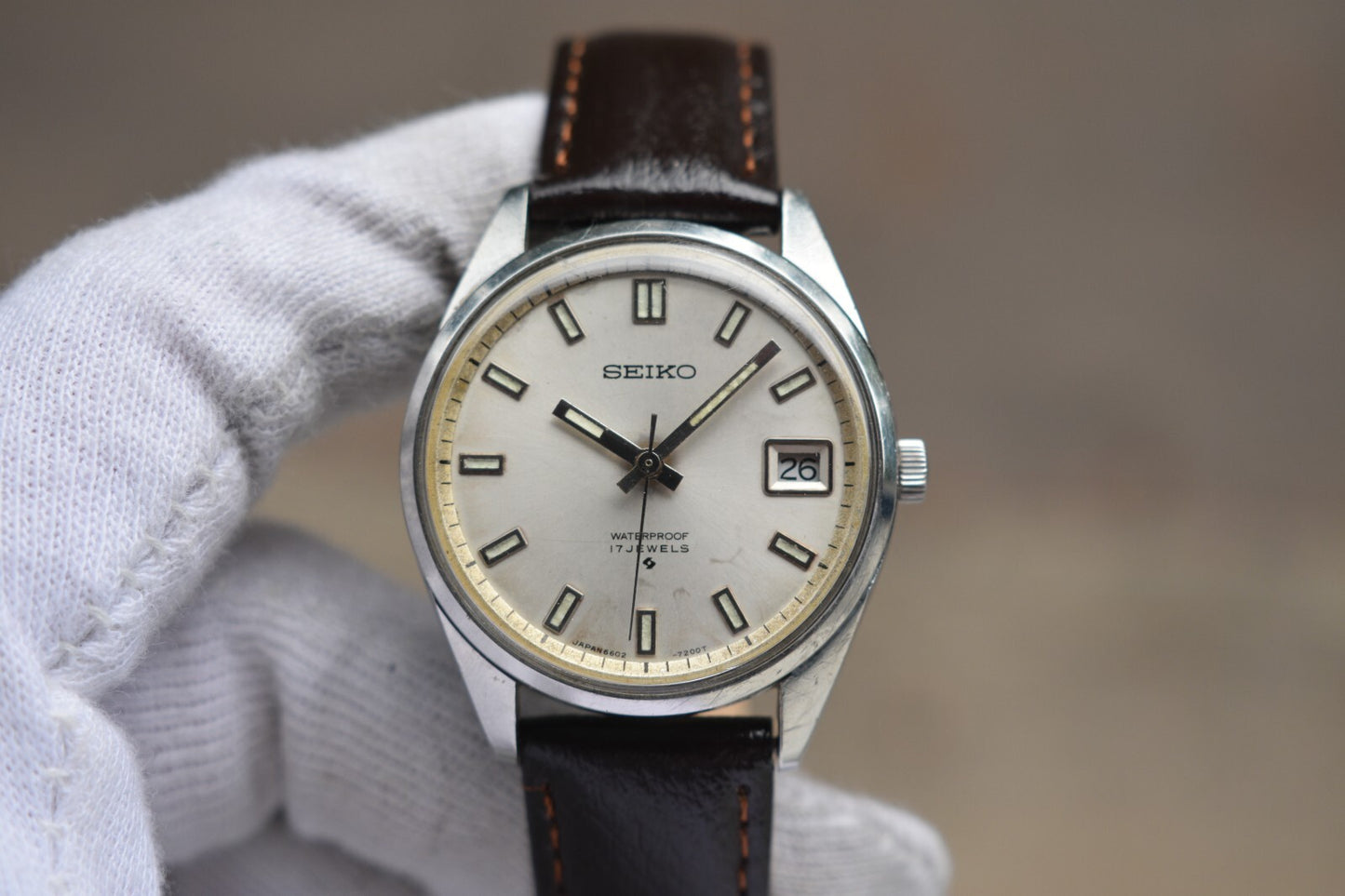 March 1970 Rare Vintage Seiko Date Mechanical Sunburst Dial Leather Dress Watch