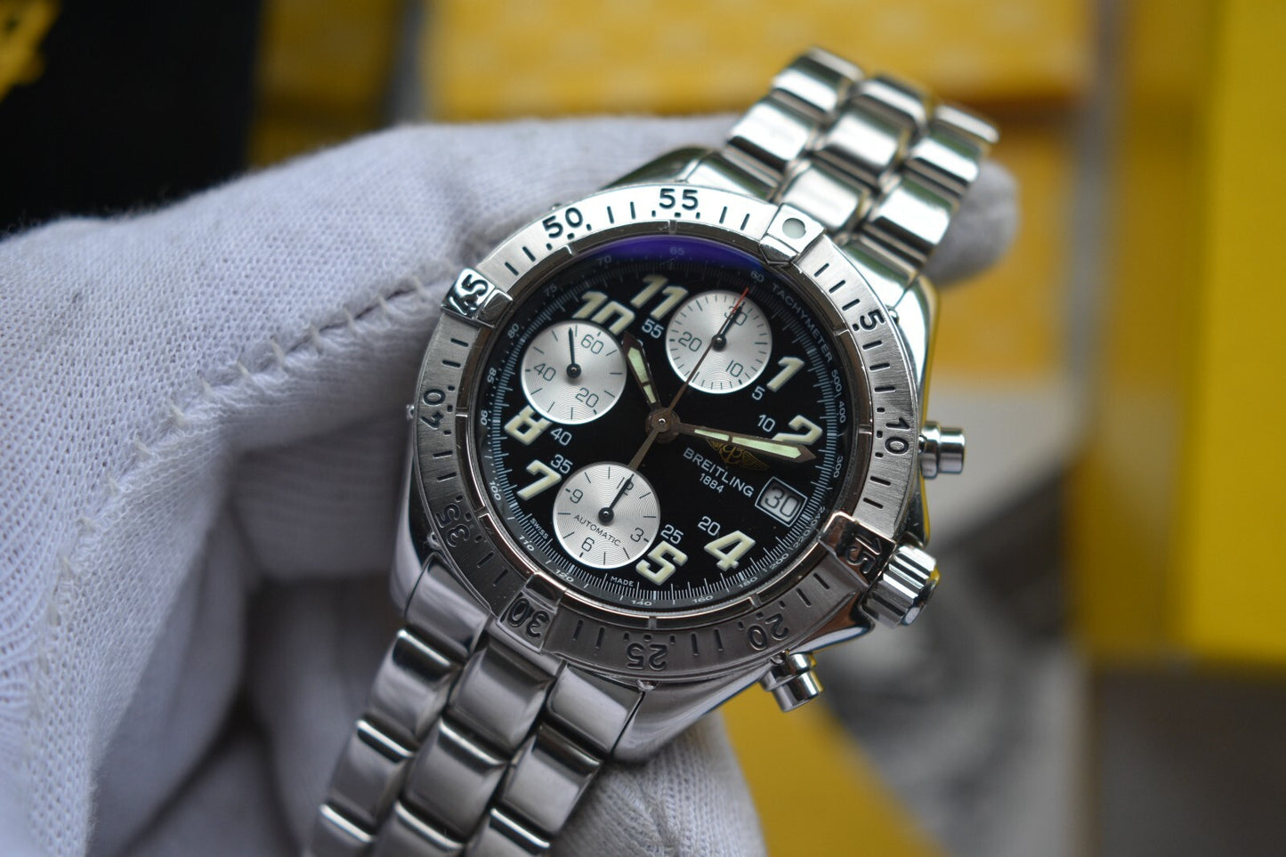 Fullset Breitling Colt Automatic Chronograph Men's Black Dial Bracelet Watch