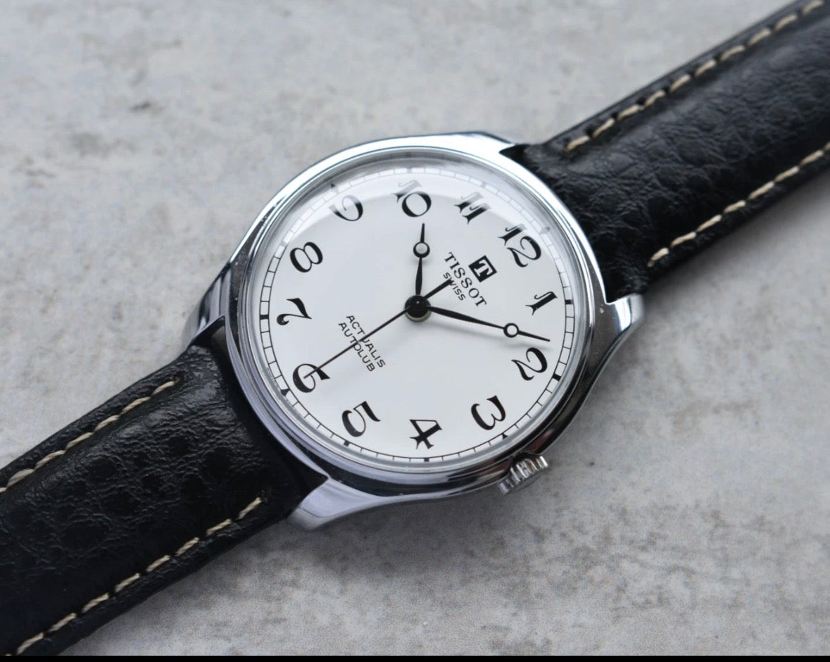 1970s Vintage Tissot Men's Watch Actualis Autolub Mechanical White Numeral Dial