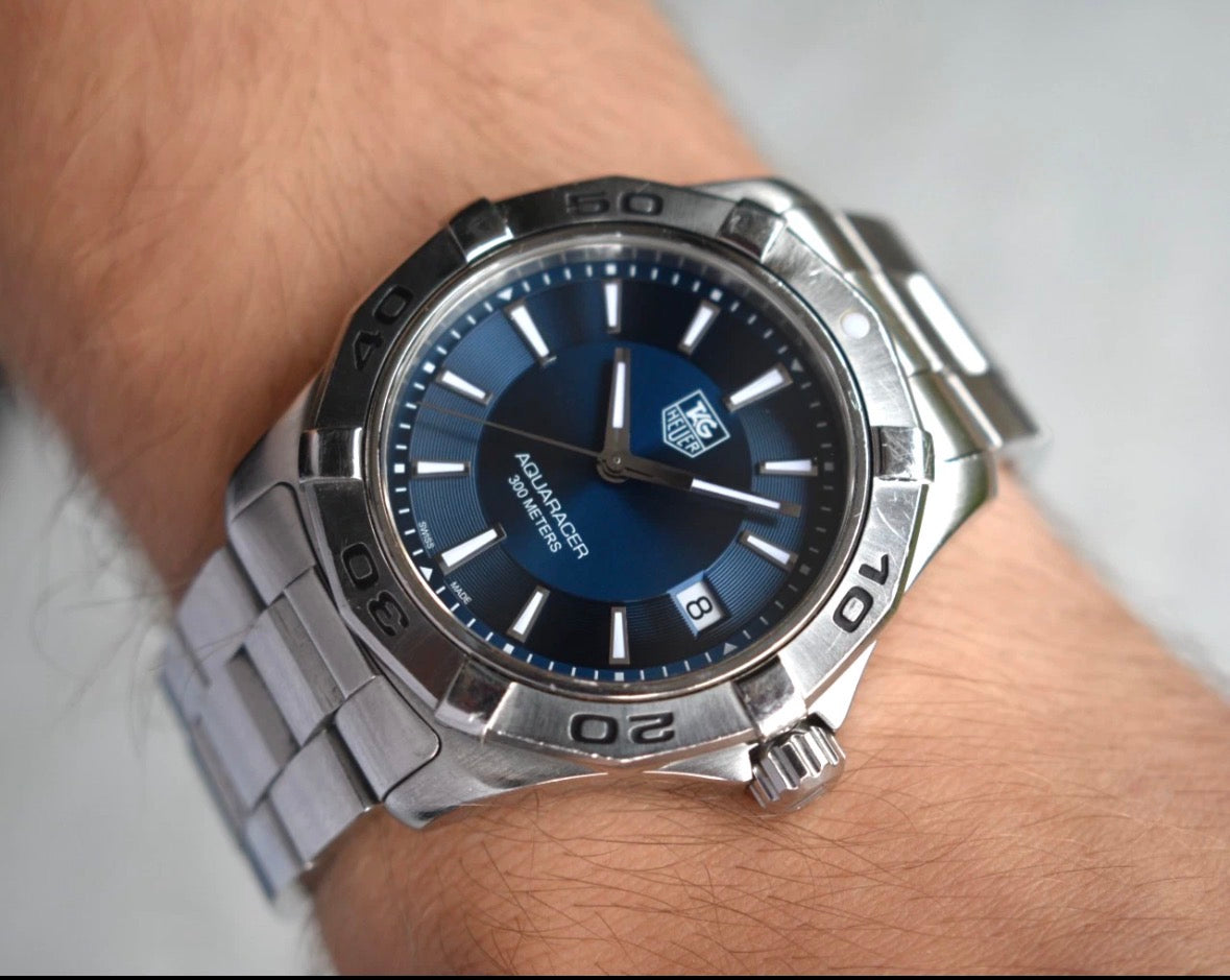 Tag Heuer Aquaracer WAP1112 Men's Watch 39mm Blue Dial 300M Steel Bracelet Date